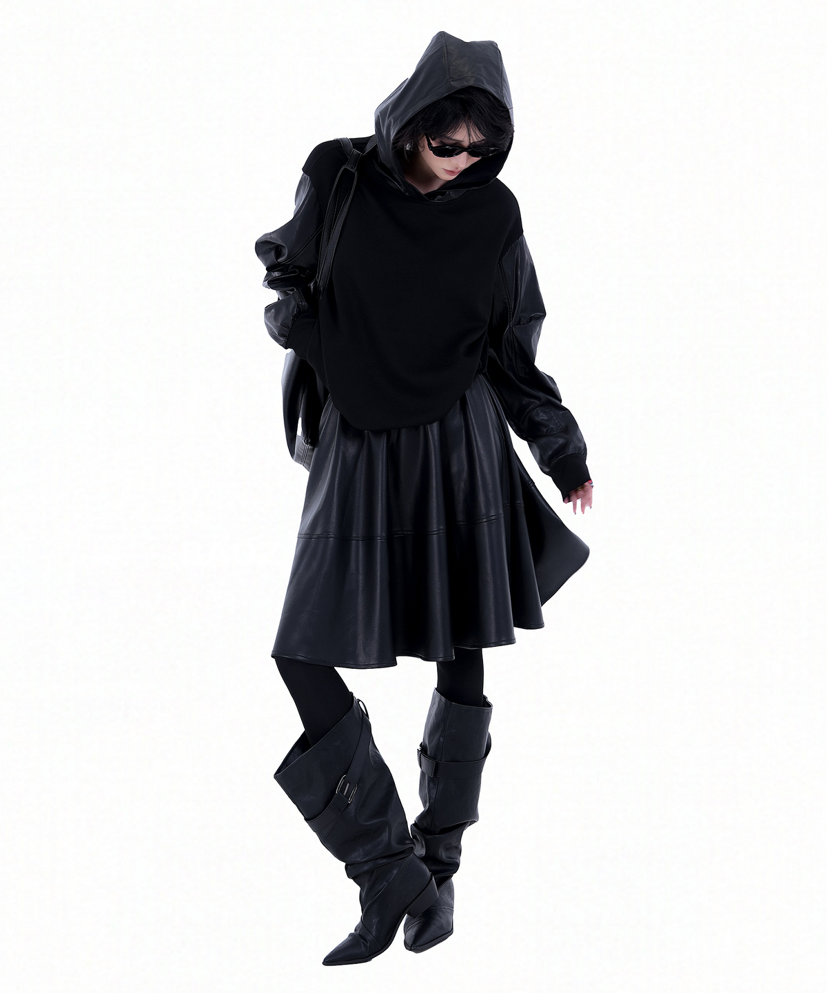 Contrast Sleeve Hoodie — Black — photo 6