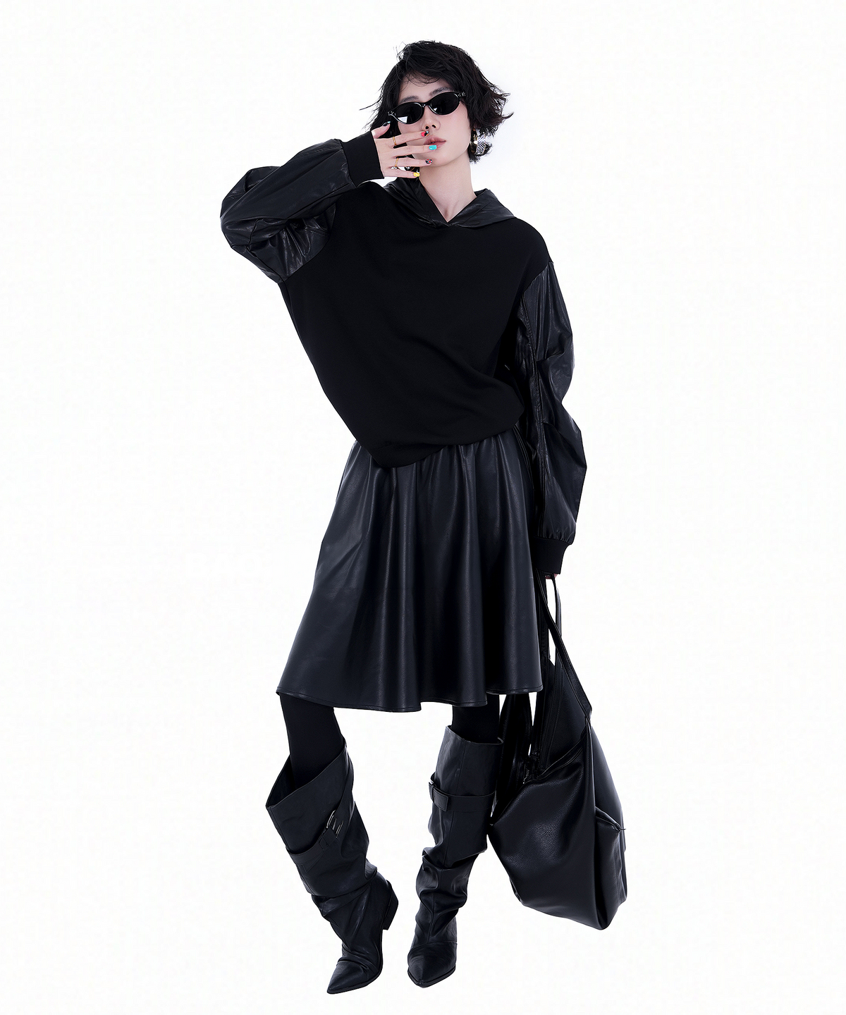 Contrast Sleeve Hoodie — Black — photo 7