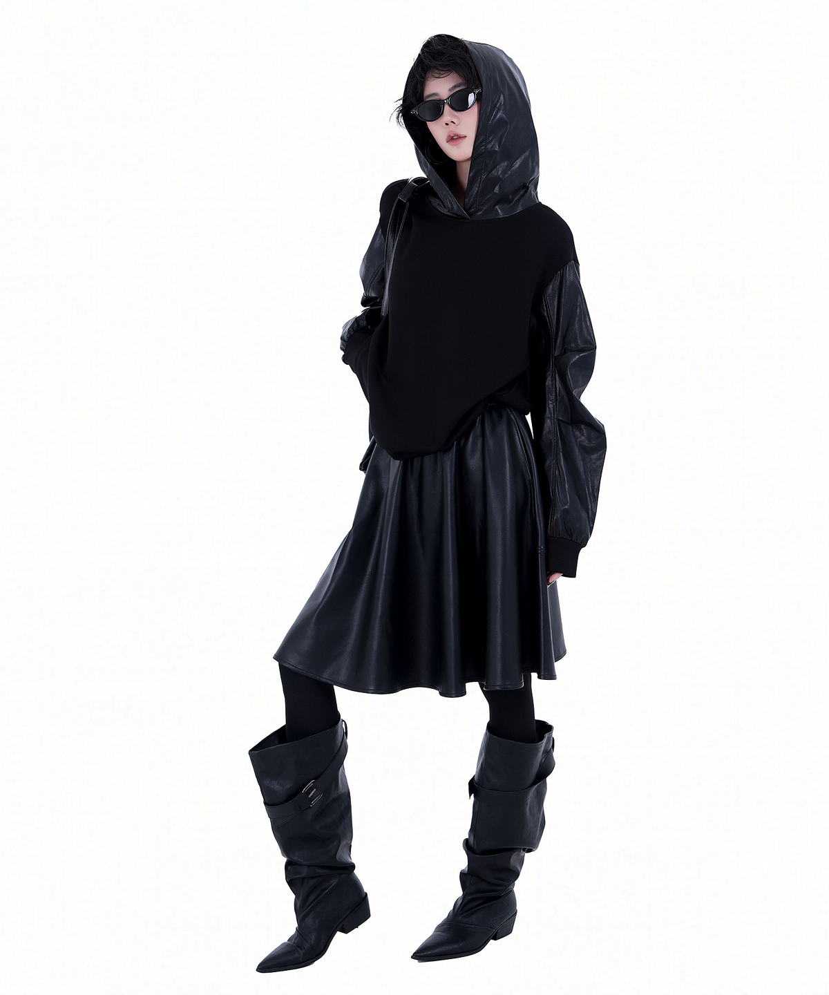 Contrast Sleeve Hoodie — Black — photo 8