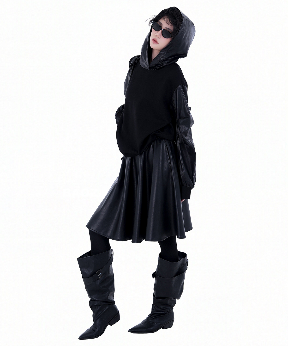 Contrast Sleeve Hoodie — Black — photo 9