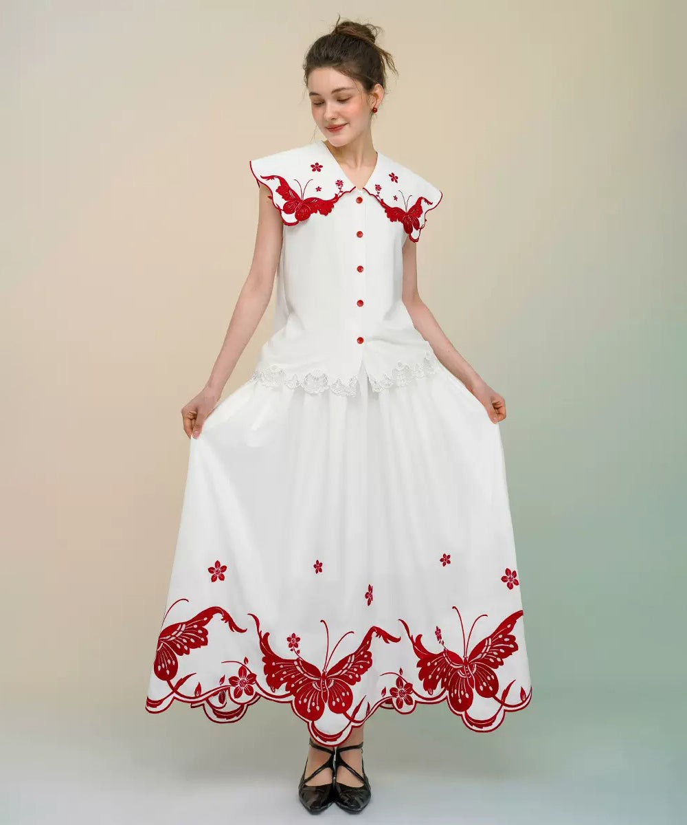 Butterfly Embroidery Collar Blouse