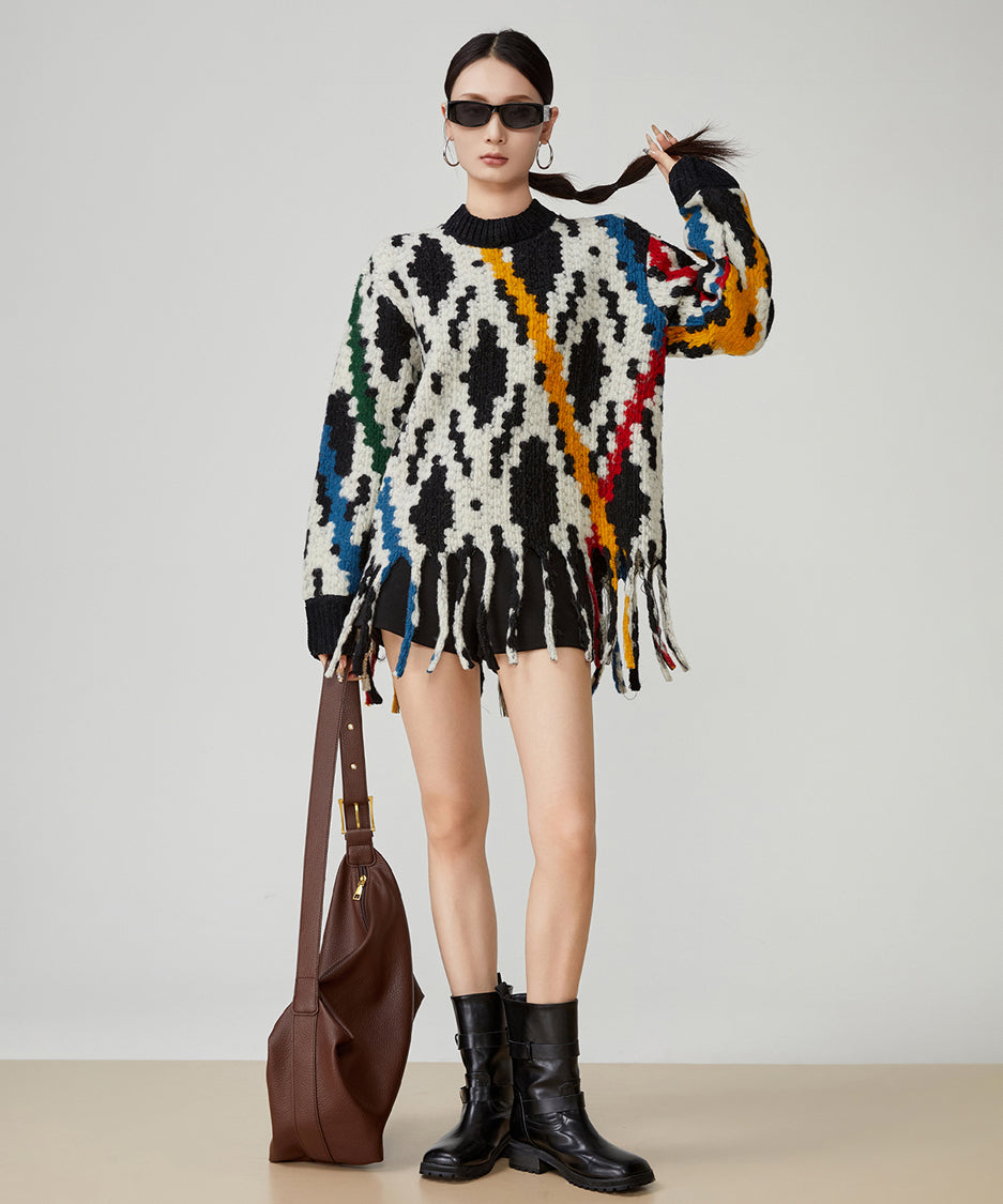 Jacquard Tassel Sweater