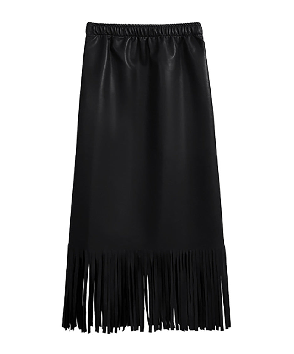 Faux Leather Fringe Skirt