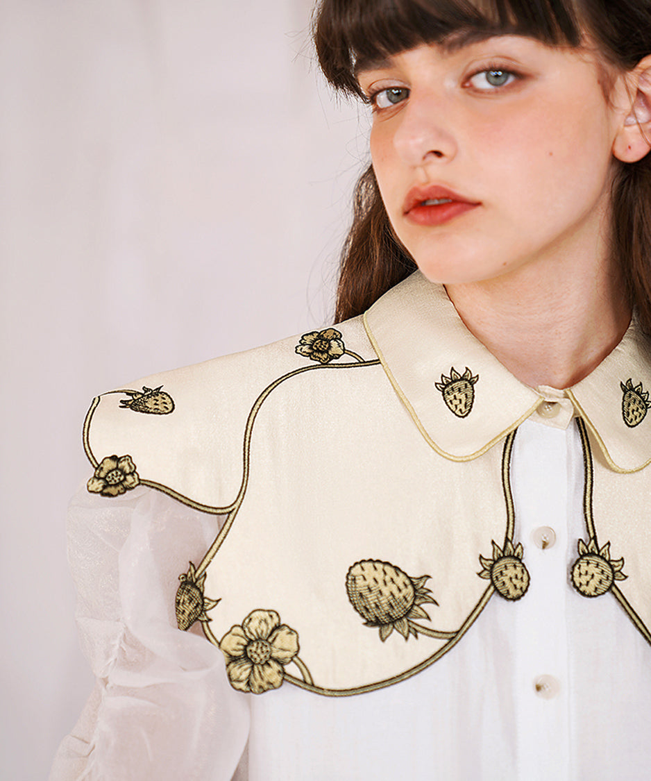 Strawberry Embroidery Collar Blouse