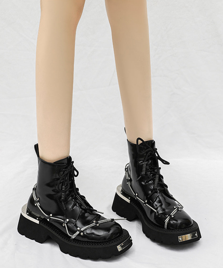 Wire Design Lace-up Boots
