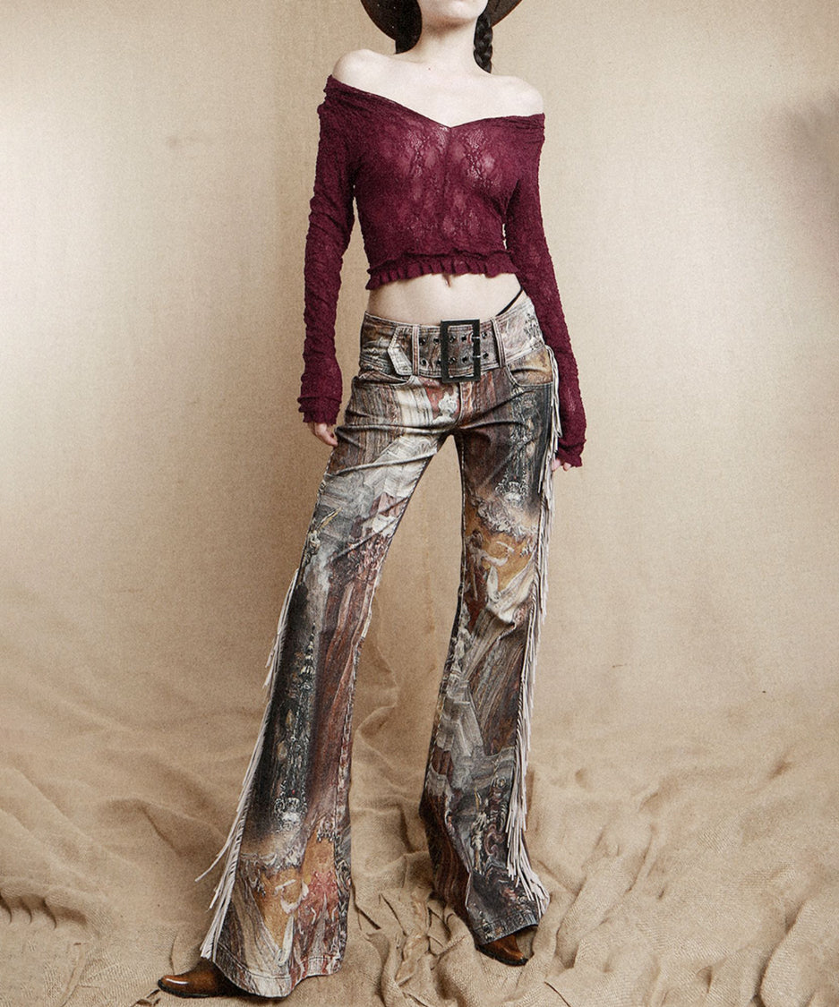 Medieval Print Tassel Pants