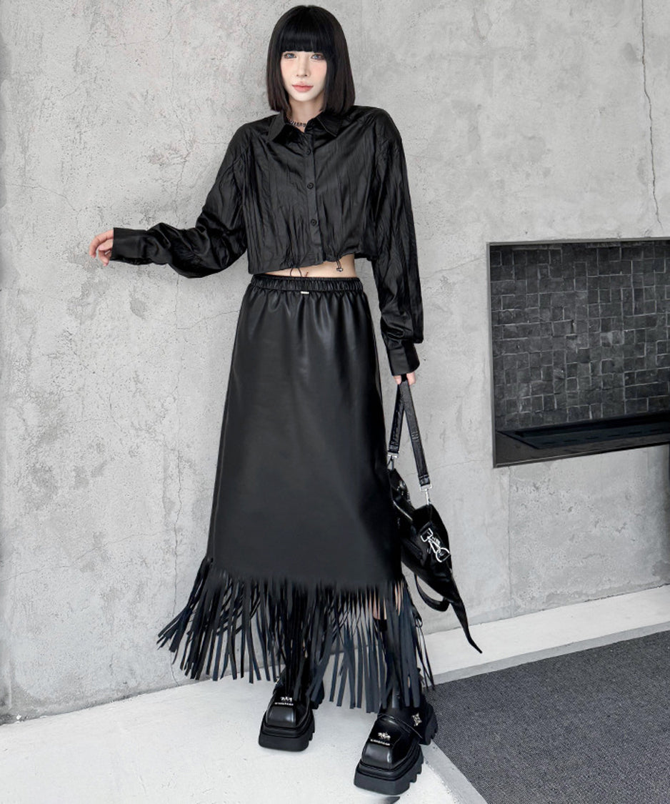 Faux Leather Fringe Skirt
