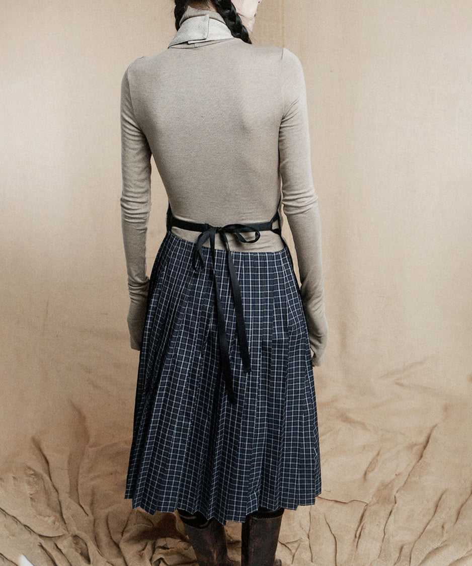 Double Zipper Plaid Pleated Skirt