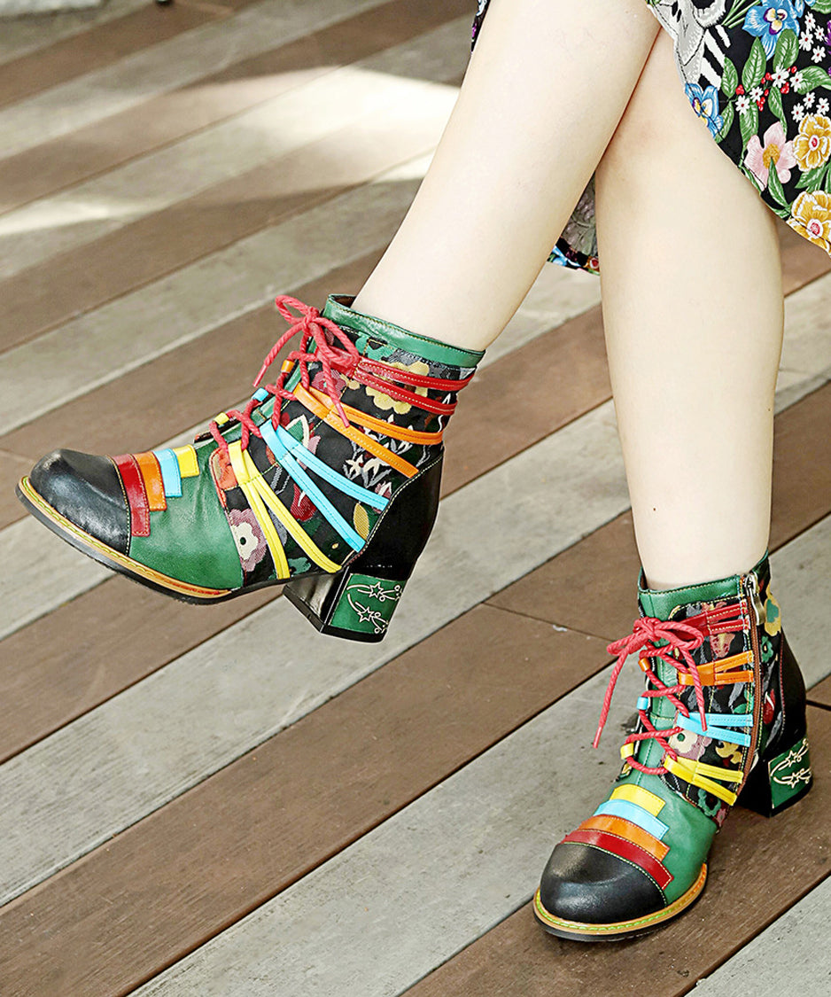 Colorful Strap Flower Short Boots