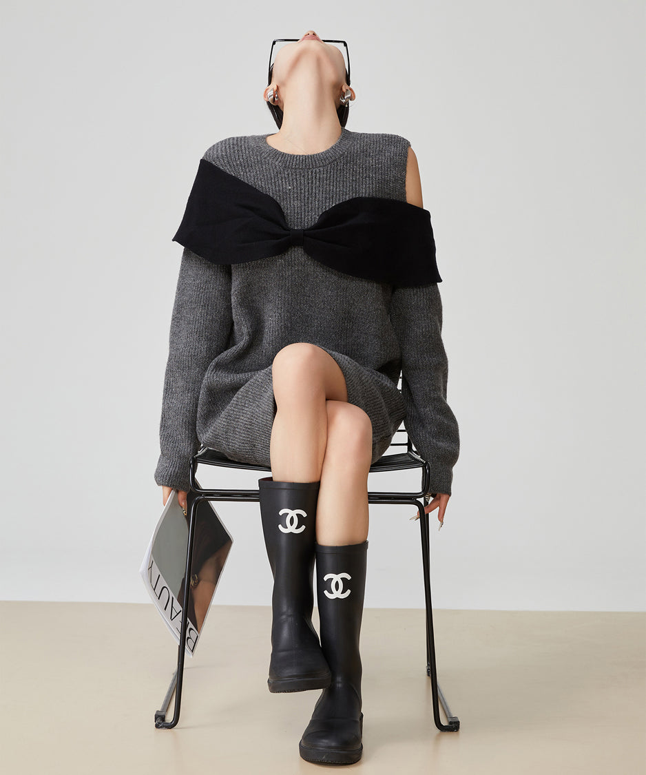 Shoulder Cut-out Knit Dress