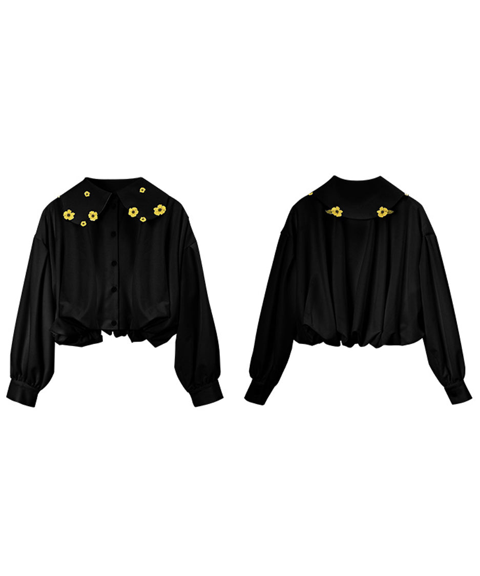 Small Flower Embroidery Collar Blouse