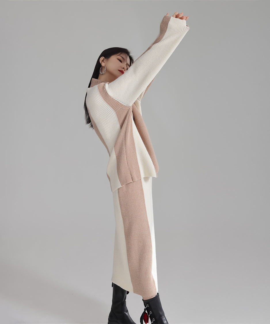 Bicolor Sweater & Skirt Co-ord
