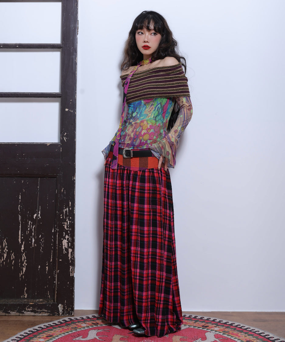 Retro Check Switching Skirt