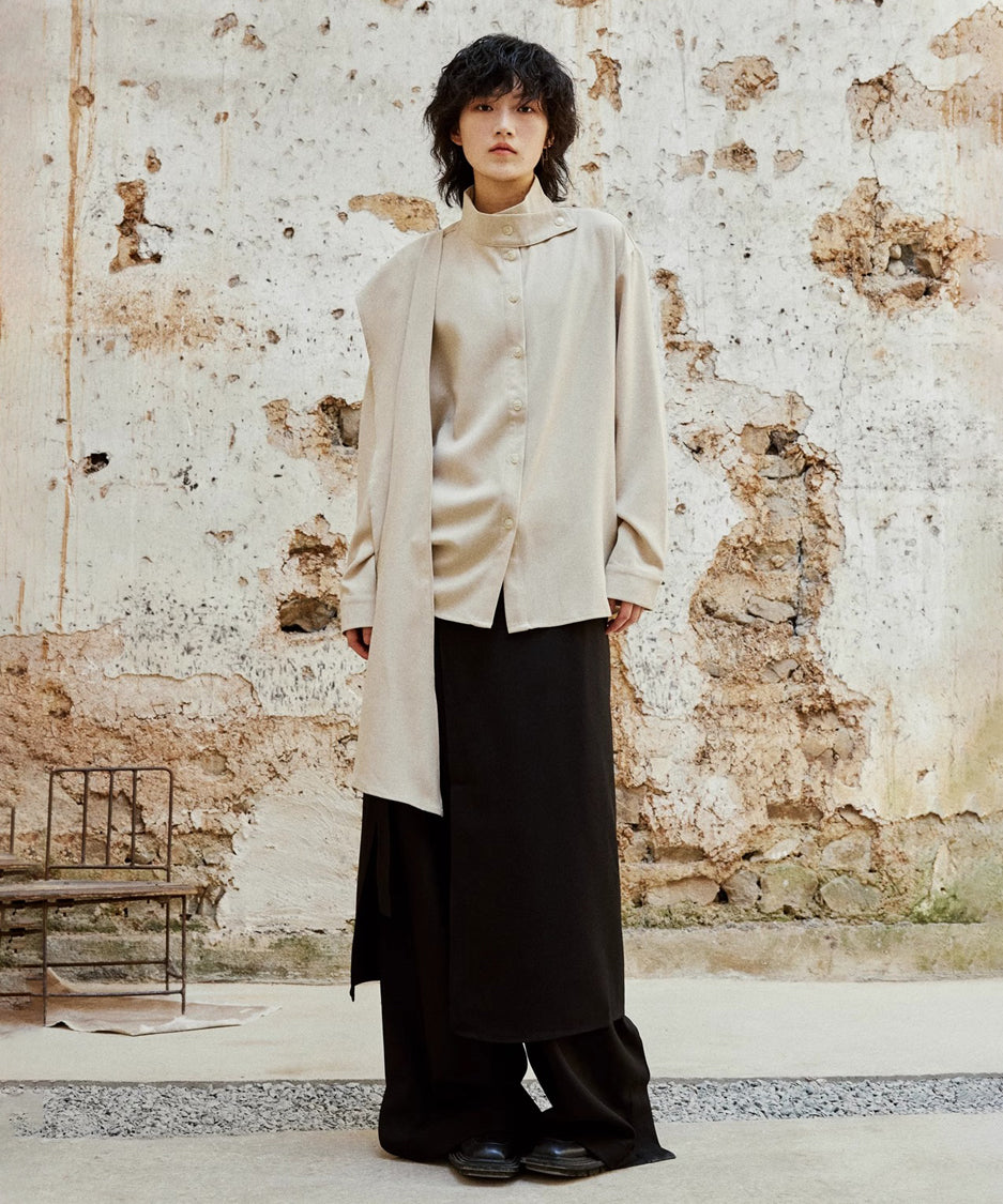 Cross Stand Collar Scarf Blouse
