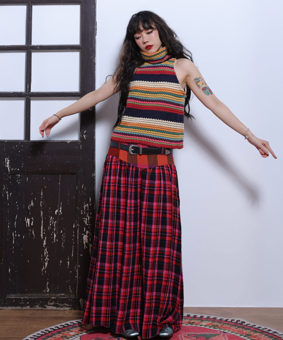 Retro Check Switching Skirt