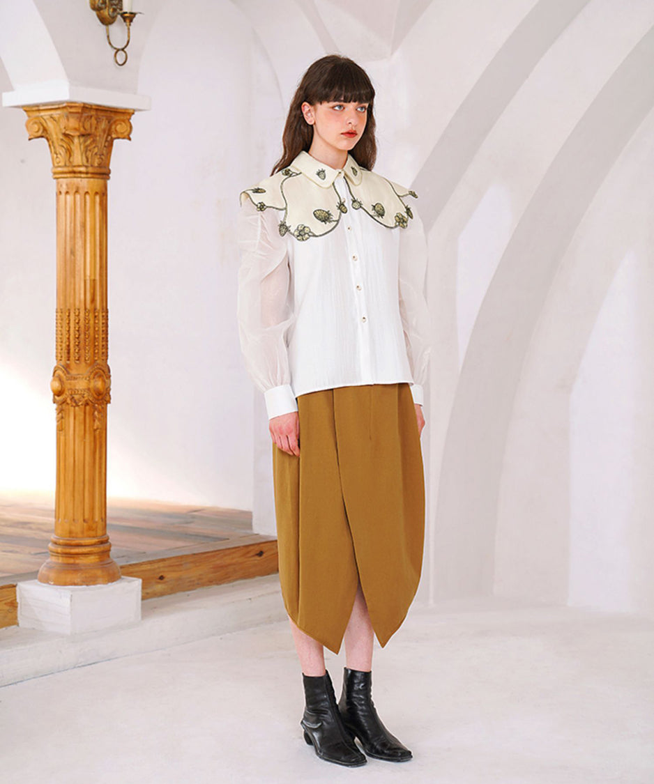 Strawberry Embroidery Collar Blouse