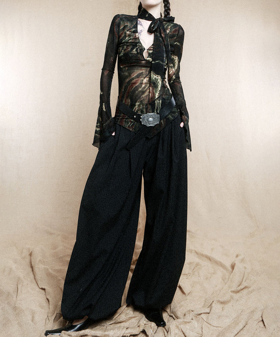 Low-neck Bow See-through Top
