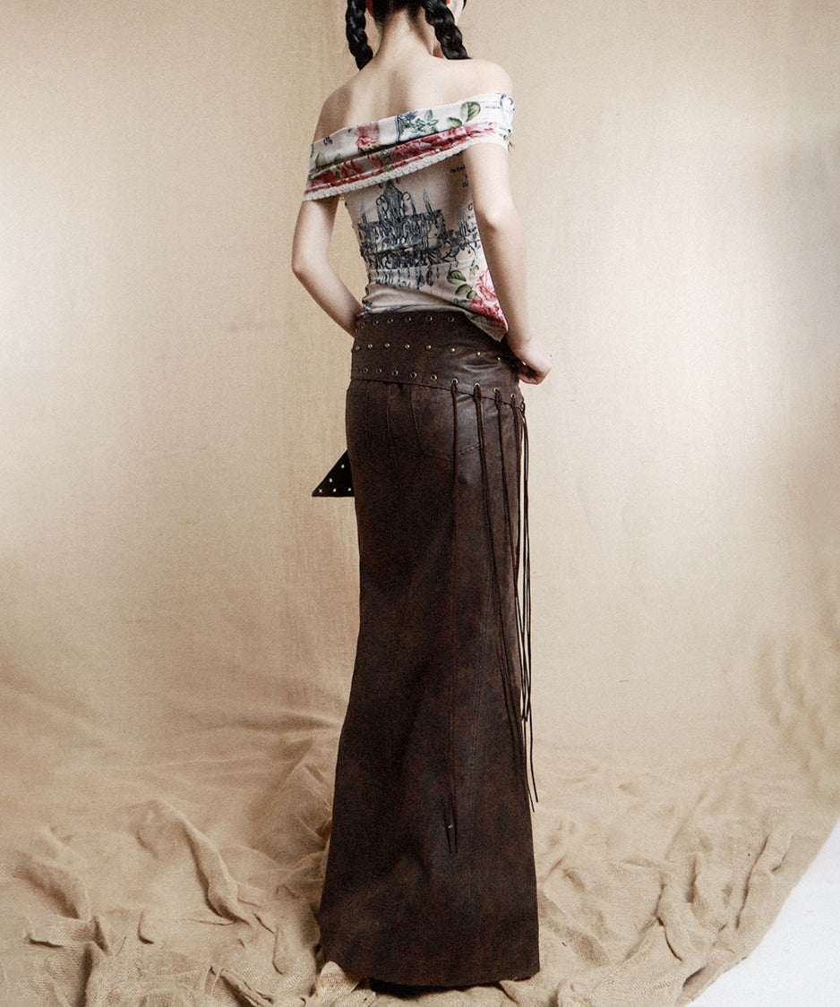 Feather Tassel Rivet Wide Belt