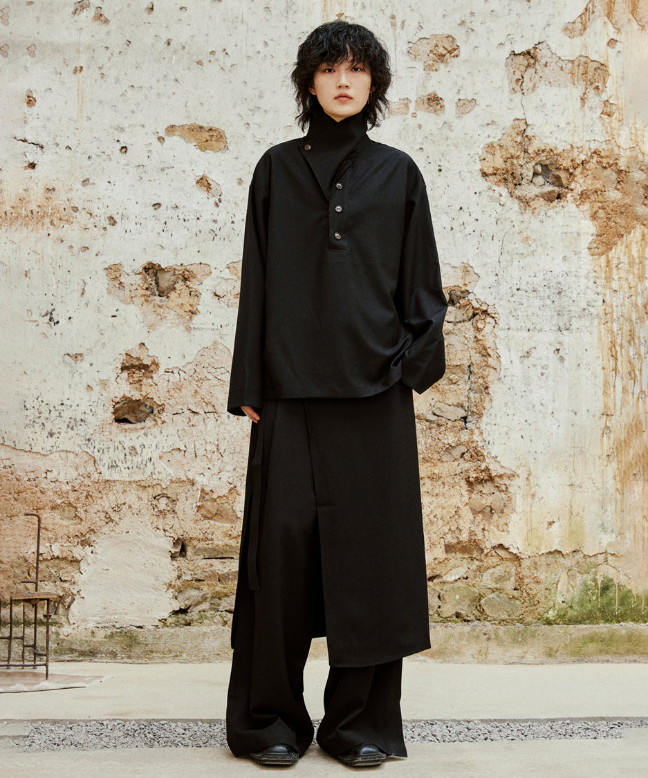 Retro Button Stand Collar Blouse