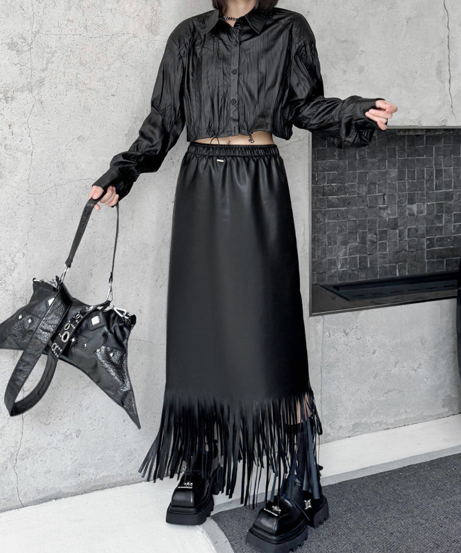 Faux Leather Fringe Skirt