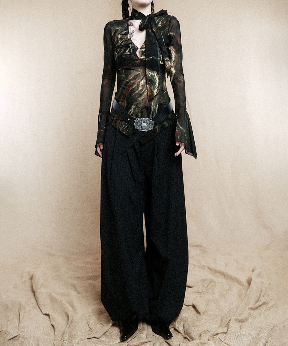 Low-neck Bow See-through Top