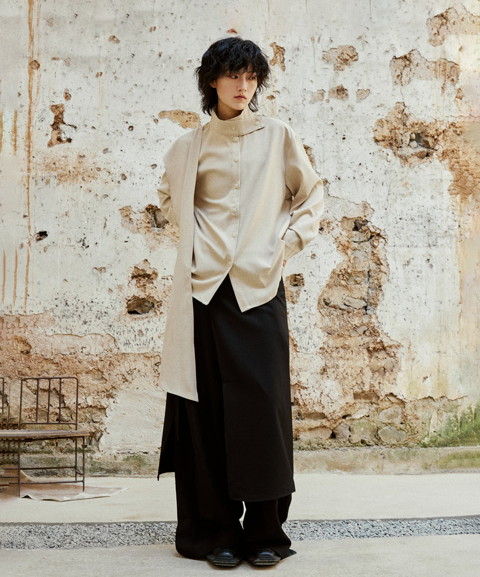Cross Stand Collar Scarf Blouse