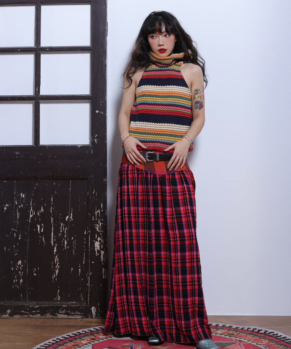 Retro Check Switching Skirt