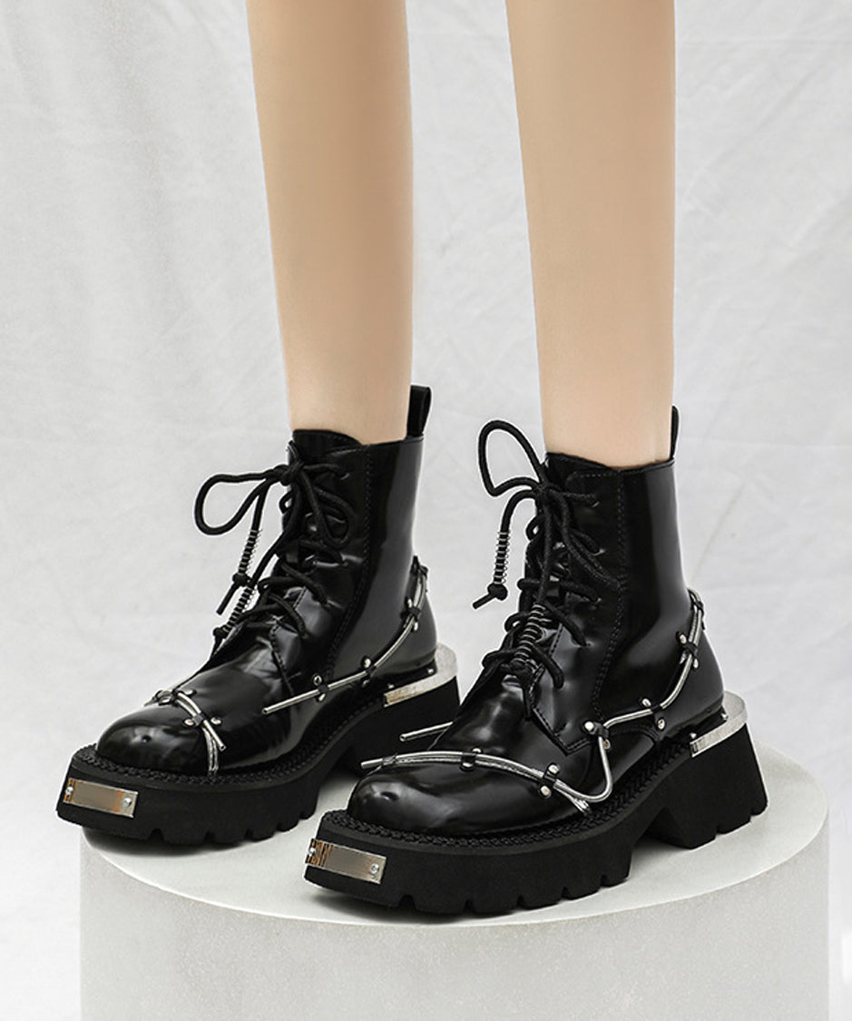 Wire Design Lace-up Boots
