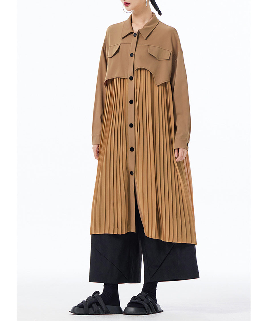Pleated Patchwork Long Blouse