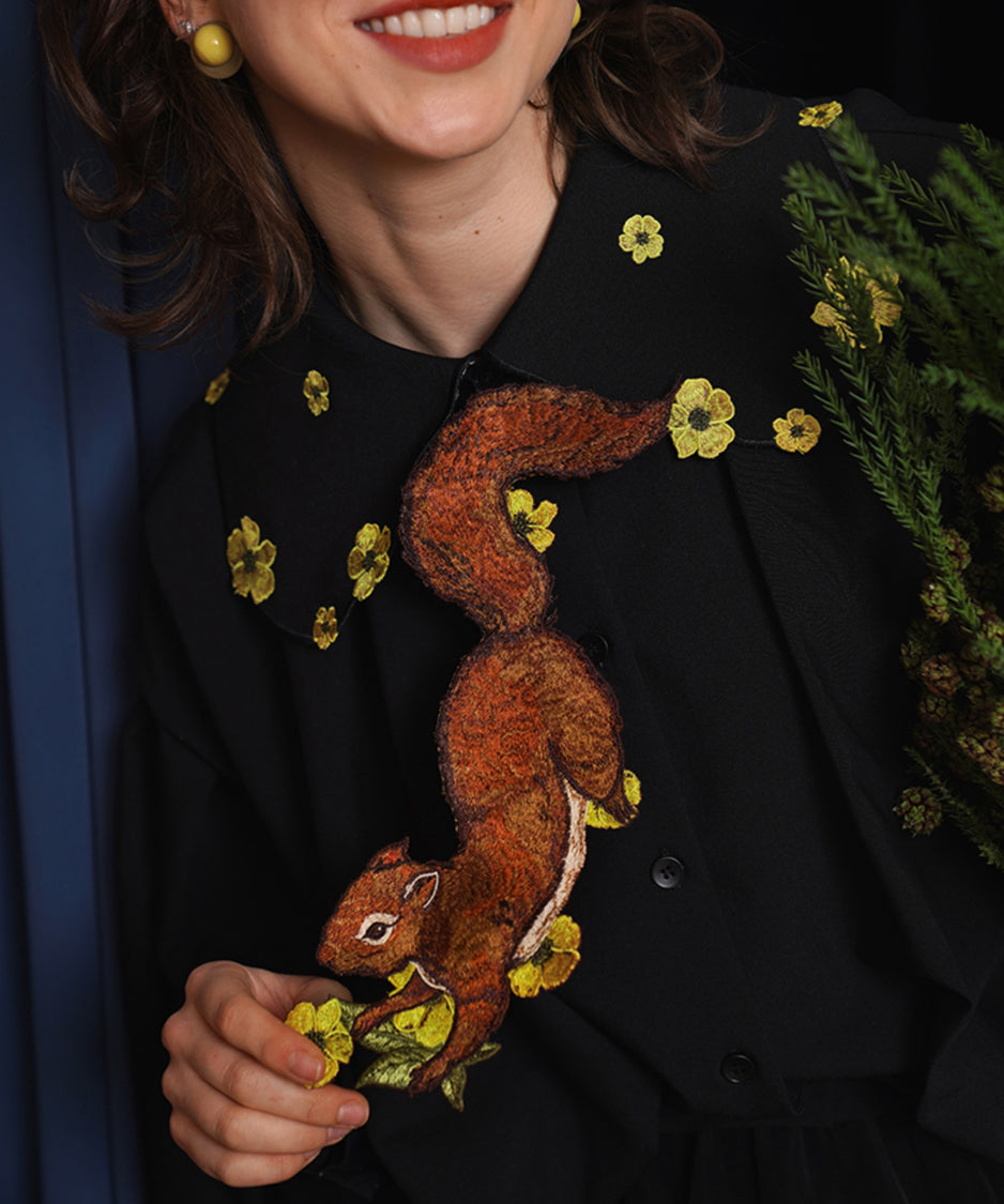 Squirrel Embroidered Tie