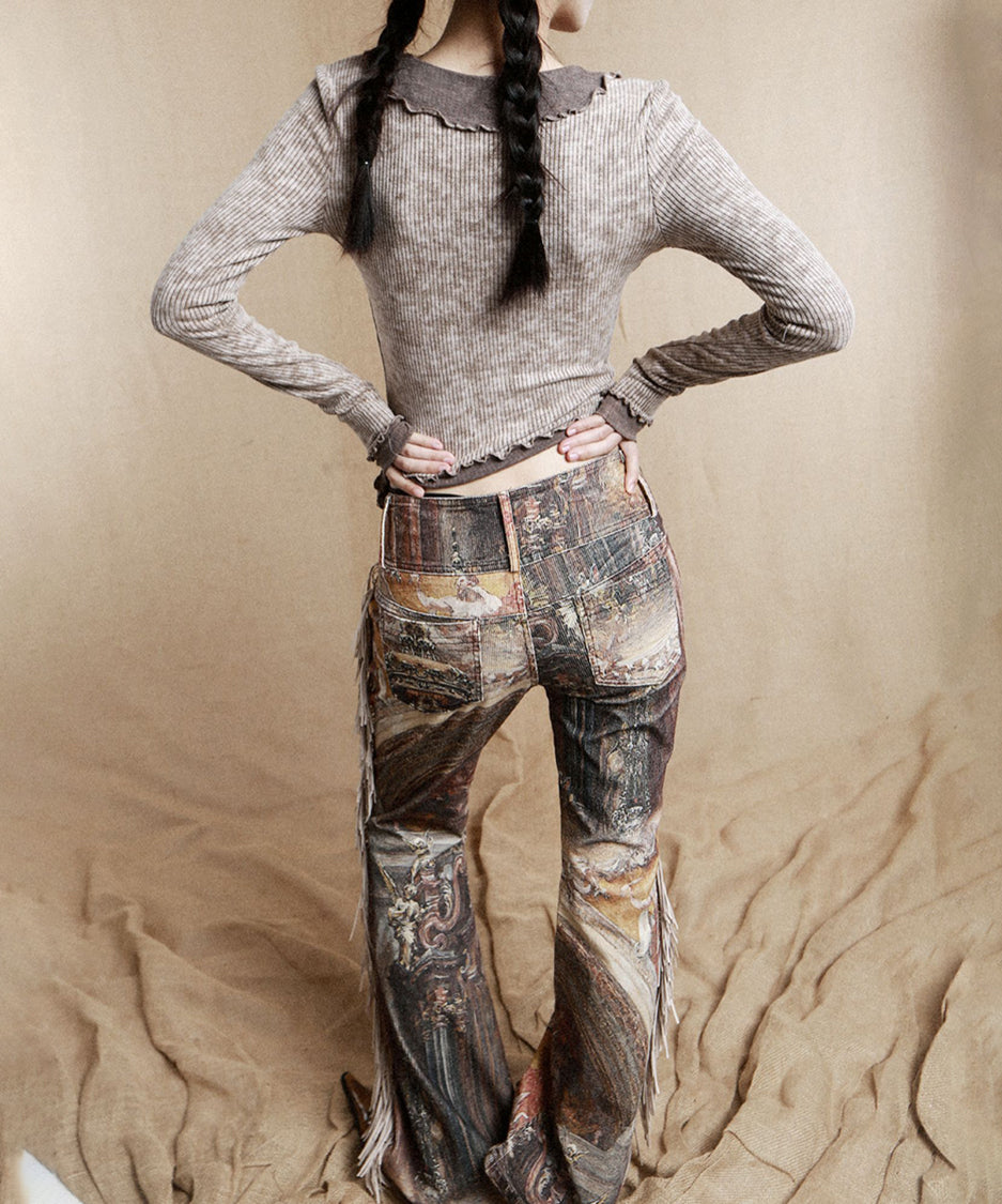Medieval Print Tassel Pants