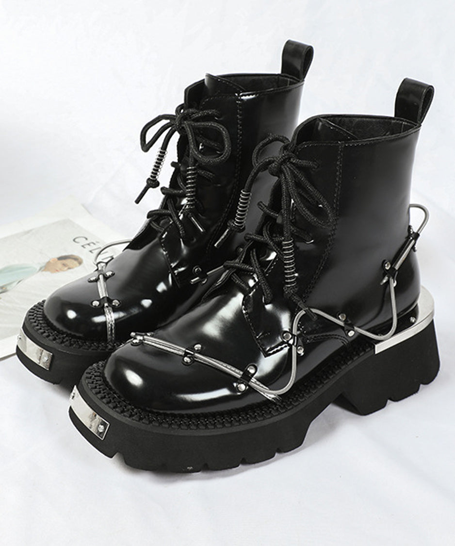 Wire Design Lace-up Boots