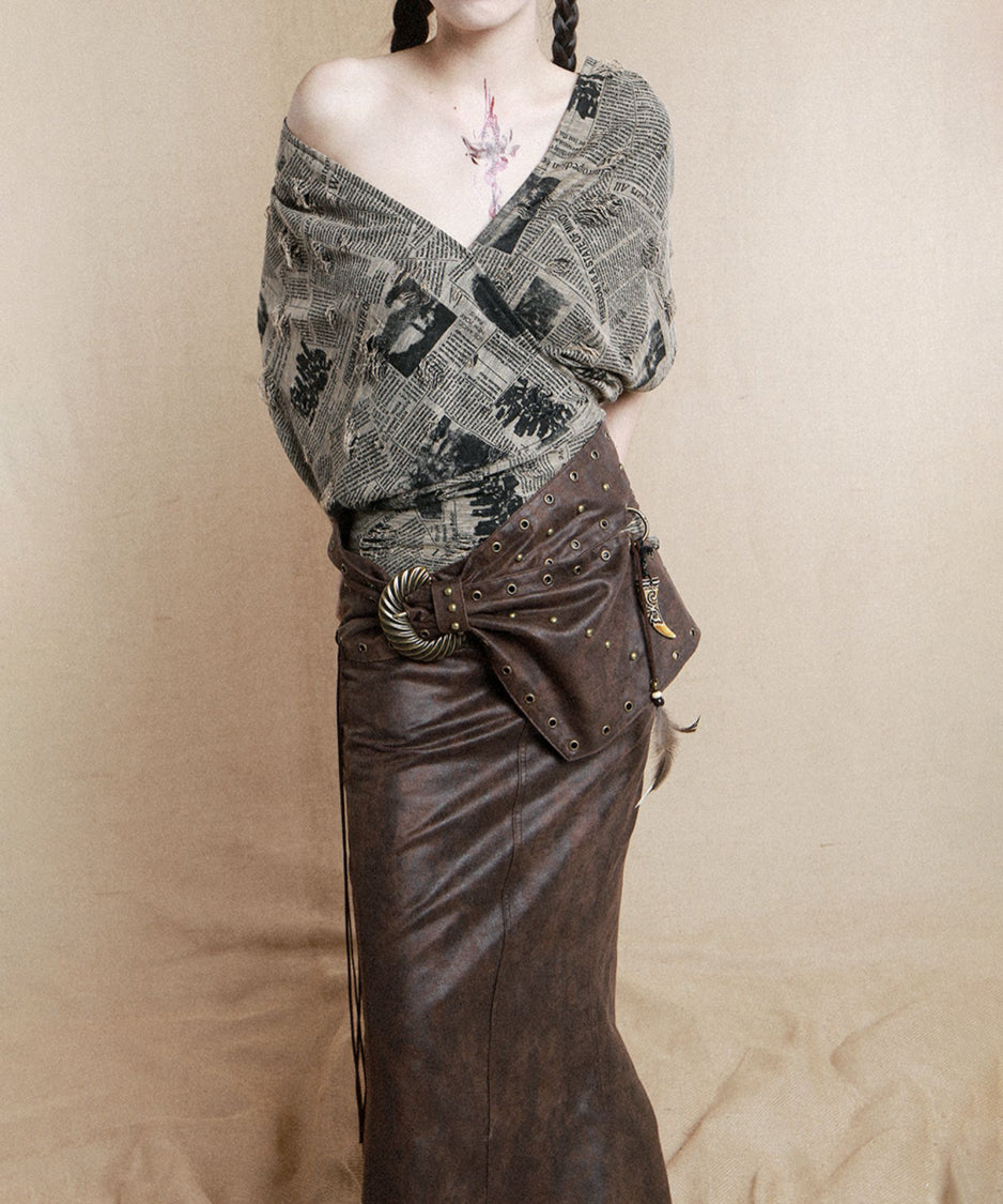 Feather Tassel Rivet Wide Belt