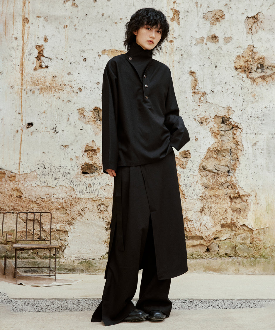 Retro Button Stand Collar Blouse