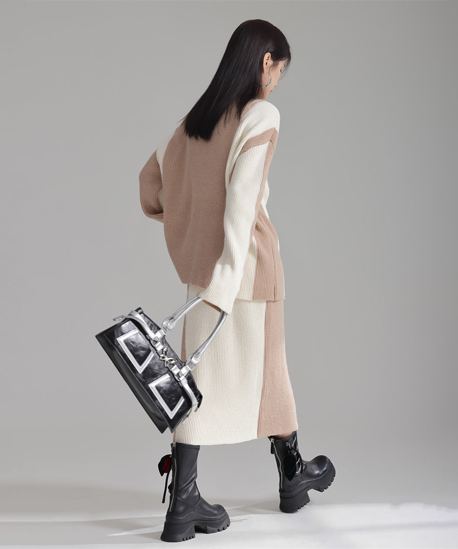 Bicolor Sweater & Skirt Co-ord