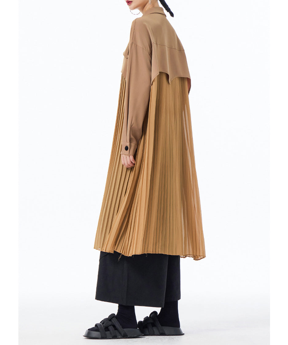 Pleated Patchwork Long Blouse