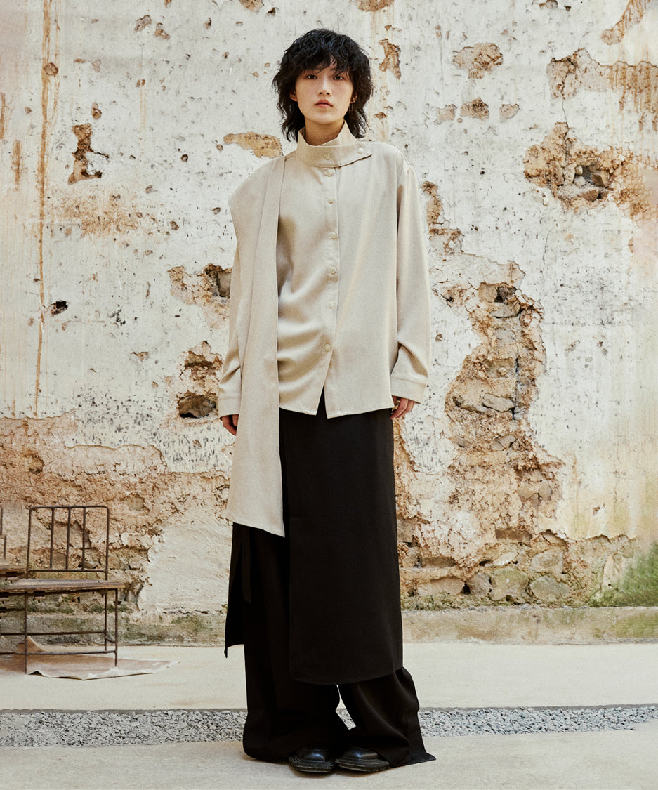 Cross Stand Collar Scarf Blouse