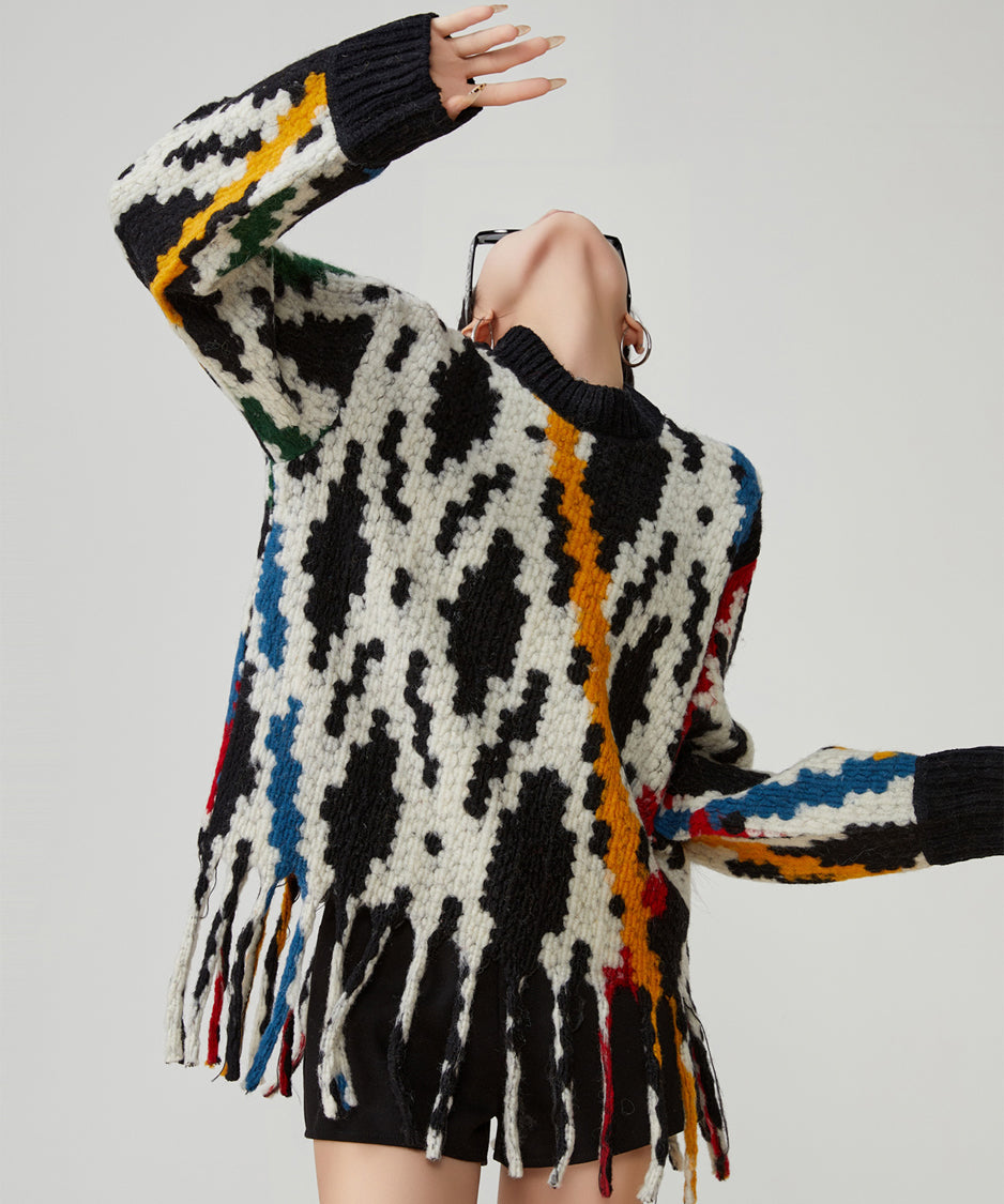 Jacquard Tassel Sweater