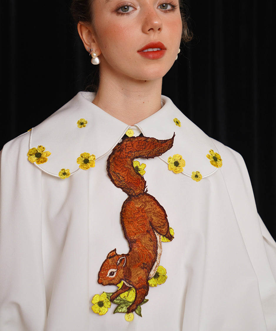 Squirrel Embroidered Tie