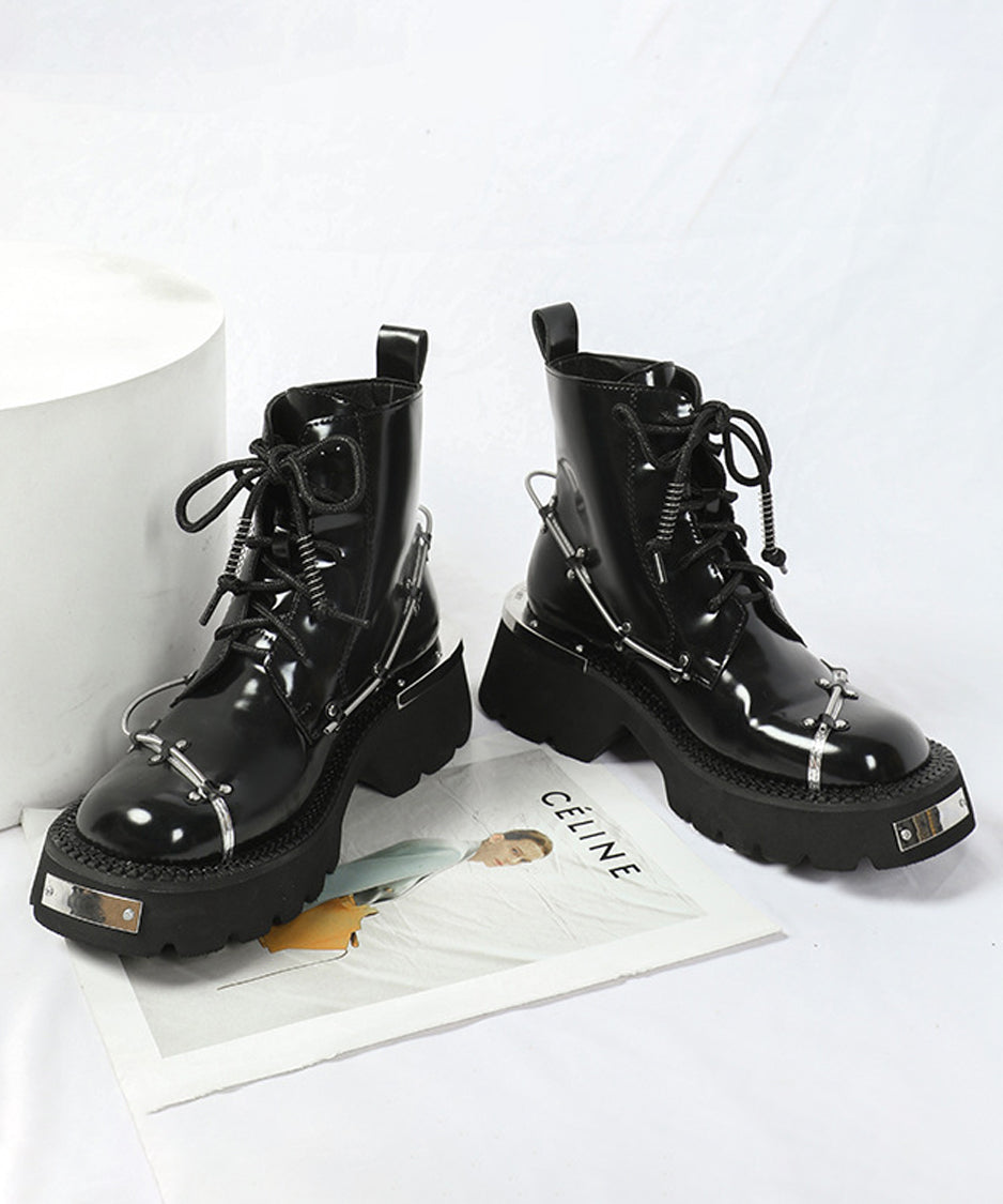 Wire Design Lace-up Boots