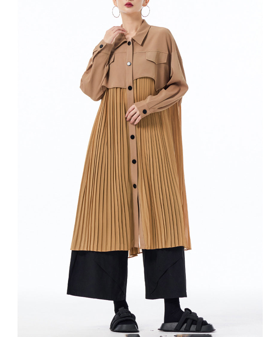 Pleated Patchwork Long Blouse