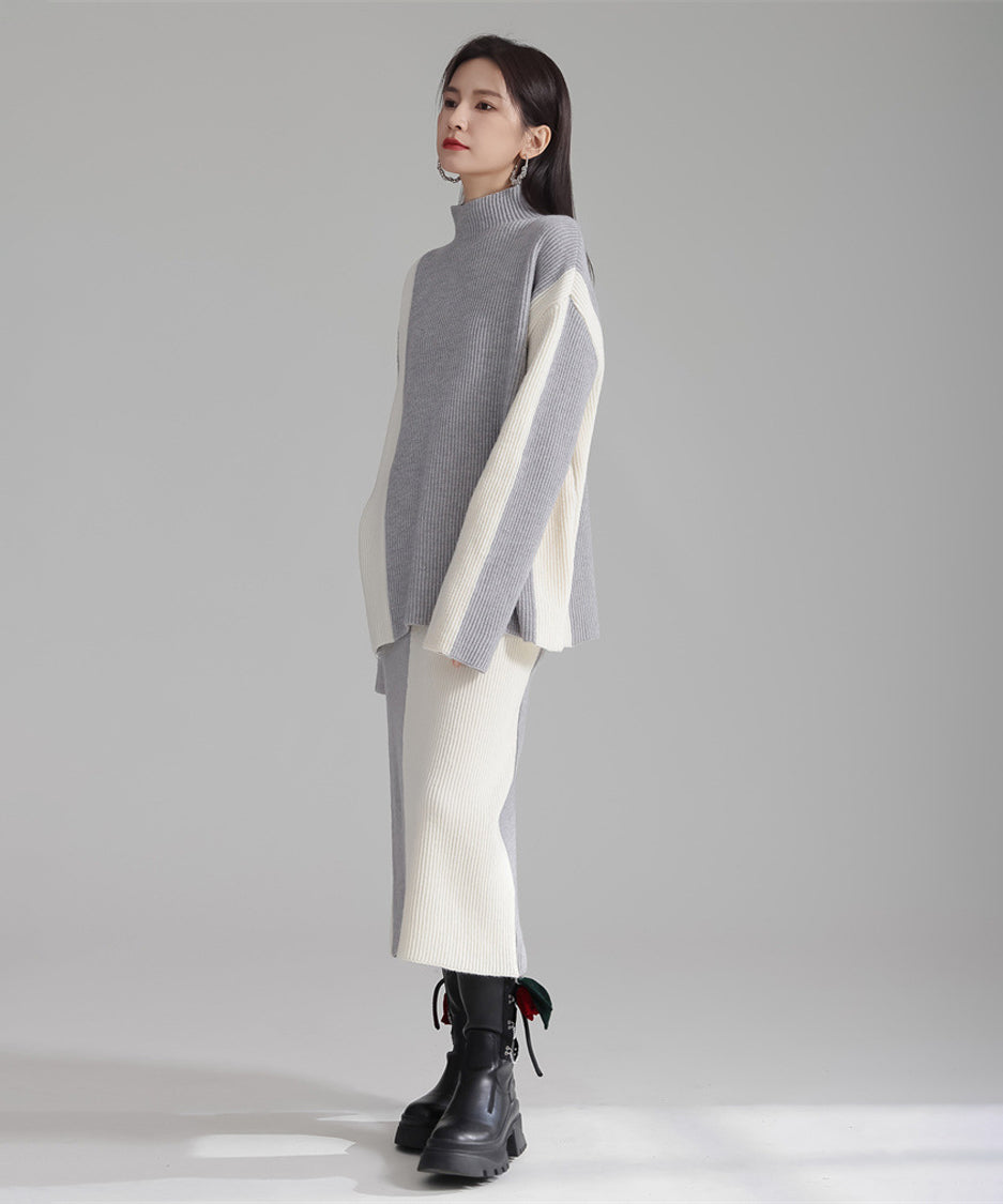 Bicolor Sweater & Skirt Co-ord