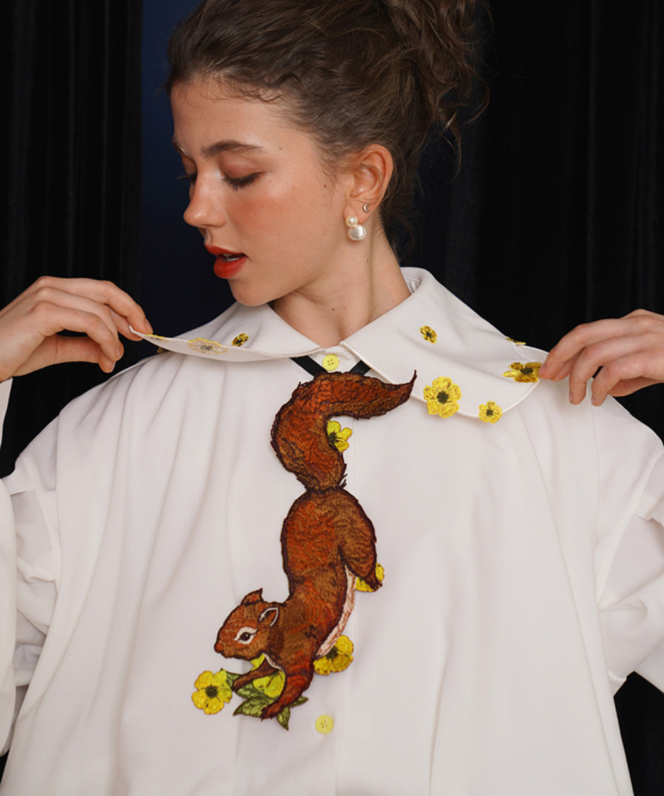 Squirrel Embroidered Tie