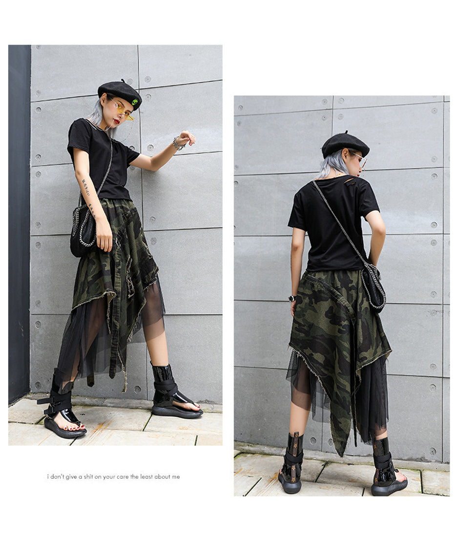 Mesh Layered Camouflage Skirt