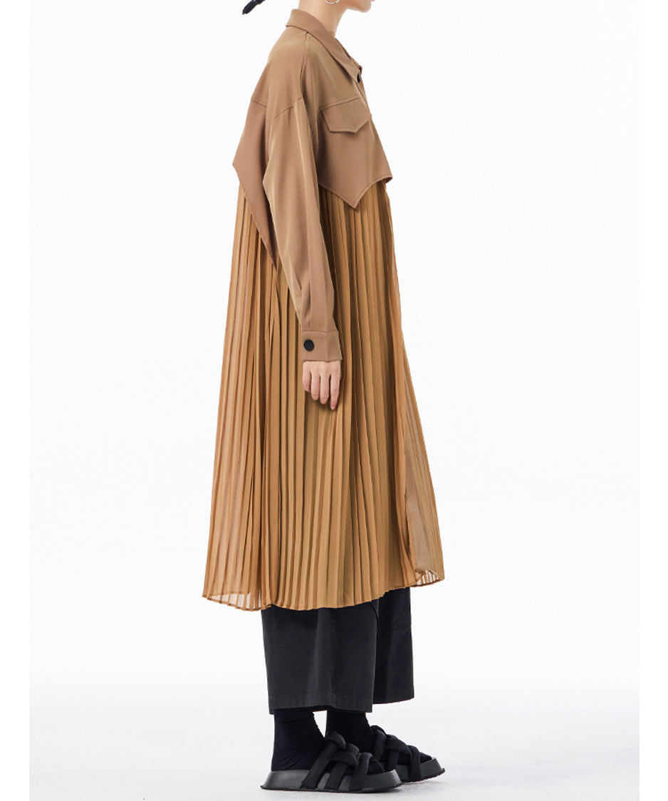 Pleated Patchwork Long Blouse