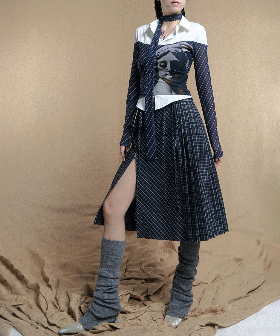 Diagonal Striped Tie Blouse