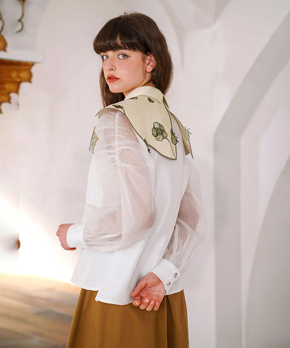 Strawberry Embroidery Collar Blouse