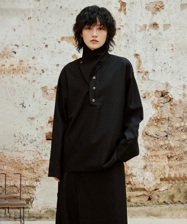 Retro Button Stand Collar Blouse