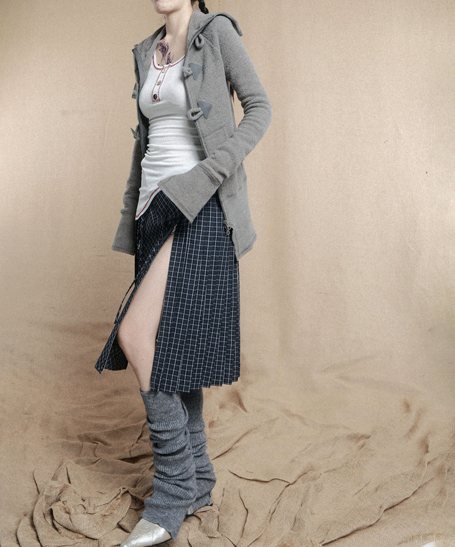 Double Zipper Plaid Pleated Skirt