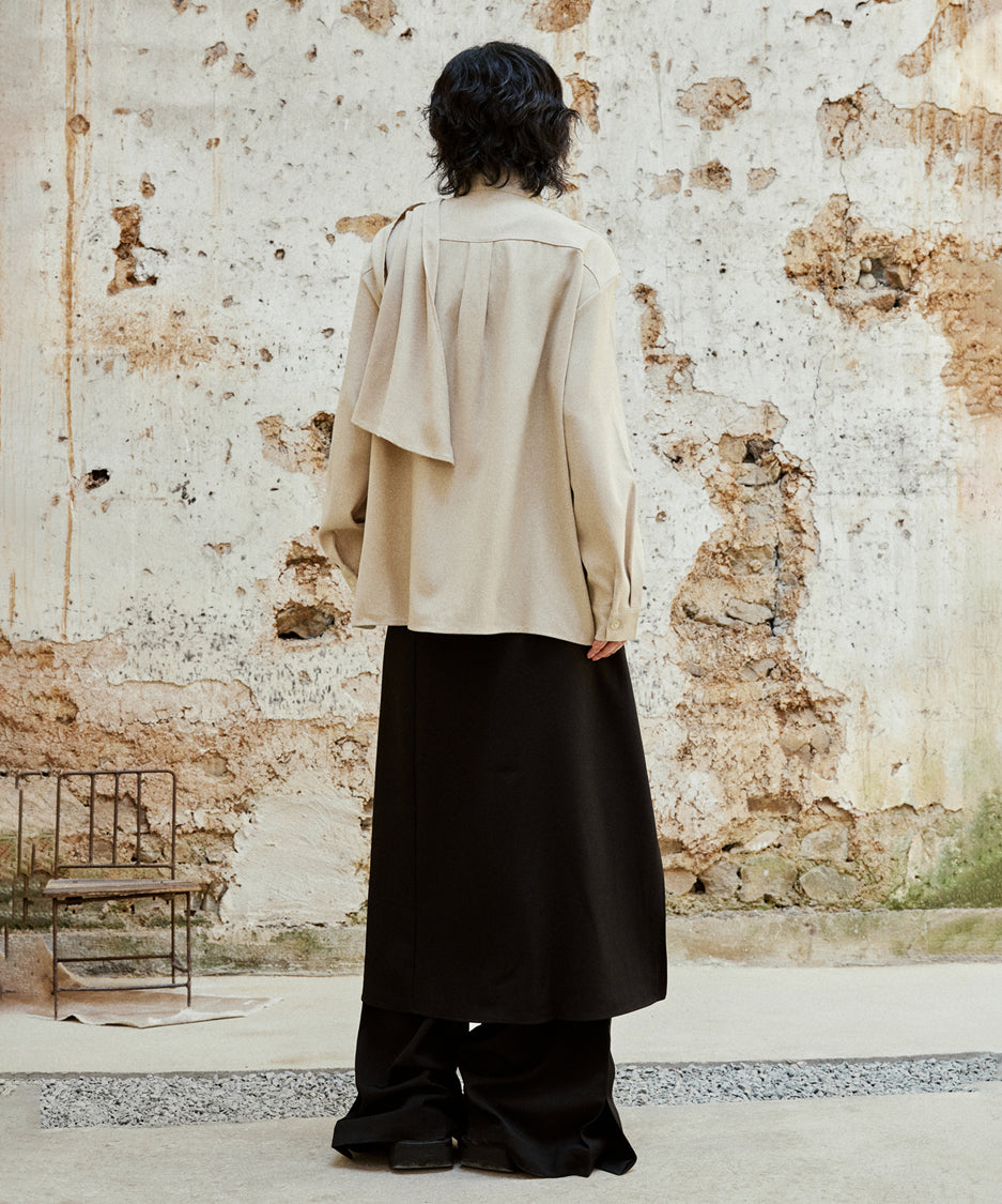 Cross Stand Collar Scarf Blouse